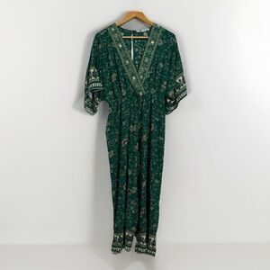 Zara Sold Out EMBROIDERED PRINTED‎ JUMPSUIT Like Spell Size Large- Emerald Green